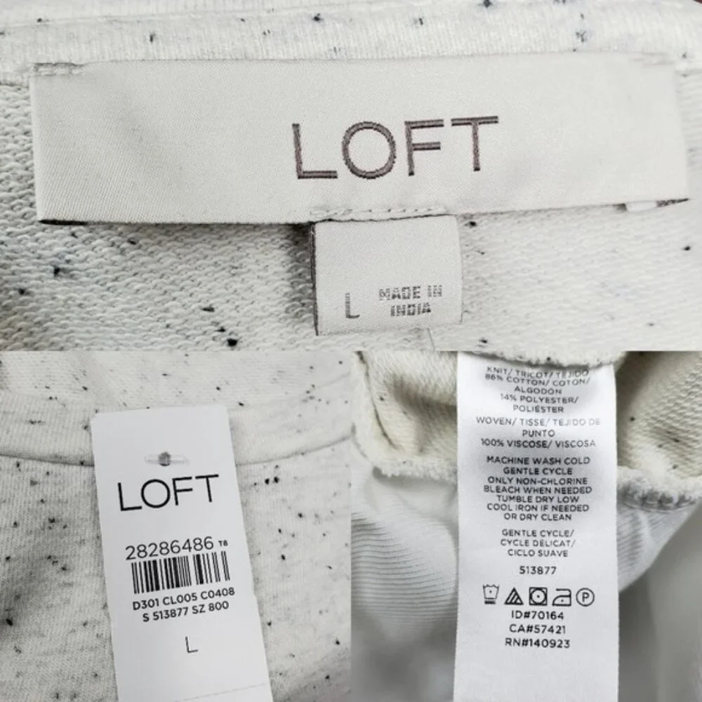 Loft Womens Ivory Speckled Layered Tie Knot Front Sweatshirt Top Size L NWT - Picture 5 of 5